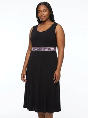 K & Company Black Sleeveless Paisley Waist Midi A-Line Dress Women Size 18